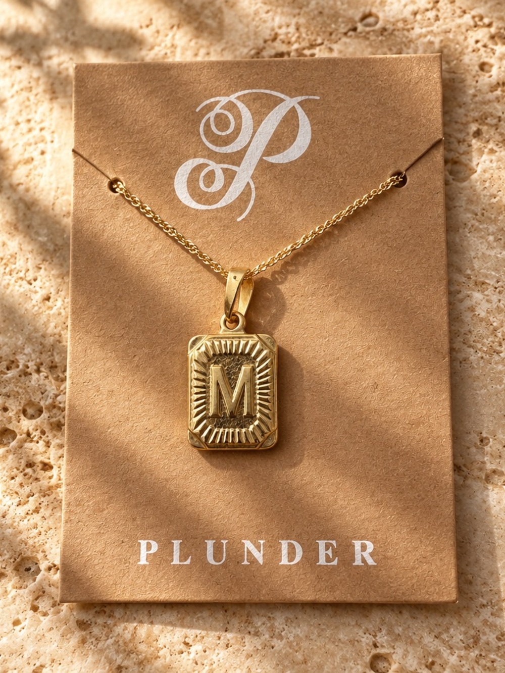Plunder Gold-Tone 'M' Rectangular Medallion Necklace